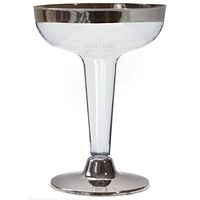BalsaCircle 36 pcs 5 oz. Clear with Silver Rim Plastic Disposable Martini Glasses - Disposable Wedding Party Catering Tableware Supplies