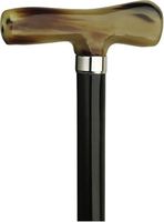 Walking Cane-"T" shape. This walking stick cane has an imported genuine horn handle. this walking aid has a black ebony tapered shaft. This horn handle cane has a weight capacity of 250 pounds and 36 inches shaft long.