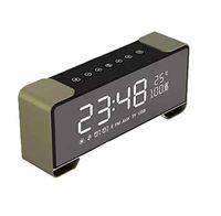 The Ultimate Alarm Clock and Bluetooth Speaker. Features: FM Radio. Full Mirror. Nightlight. Adjustable LED Display. Aux Cord Plug in. USB Plug in. TF Card Slot. Charger and Aux Cord Included.