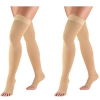 Truform Compression 20-30 mmHg Thigh High Open Toe Dot Top Stockings Beige, Large, 2 Count