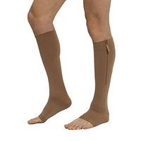 Zippered Compression Stockings Women Men Open Toe Toeless 20-30mmHg, YKK Side Zippers Knee High Support Hose Socks Sleeves Plus Size Graduated Medical Fit for Running Flight Nurses (Beige M)