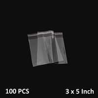 The Elixir Packaging 3" x 5" Clear Resealable Recloseable Cellophane Cello Polypropylene Bags, 100 Count