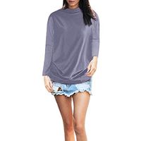New in Fashion Respctful✿Women Shirts Turtleneck Long Sleeve Cotton Blouse T Shirt Casual Loose Tunic Tops Gray