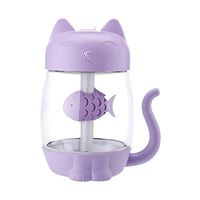 E-Scenery Mini Cool Mist Humidifier, Cute Cat Shape 350ml Aroma Essential Oil Diffuser for Office Home Car Study Yoga Spa Travel, Whisper-Quiet Operation & LED Night Light & Fan (Purple)