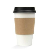 [50 Pack] 16 oz Hot Beverage Disposable White Paper Coffee Cup with Black Dome Lid and Kraft Sleeve Combo, Medium Grande