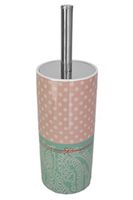 American Chateau Pink/Green Polka Dot Ceramic Toilet Brush Holder Set with Stainless Steel Handle