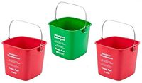 San Jamar KP97RD 3-Quart Red Kleen-Pail Container - 2 Buckets, San Jamar KP550GN Kleen-Pail Commercial Cleaning Caddy Only, Green - 1 Bucket