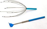 2 Pack Back Scratcher and Scalp Head Massager Set - Bear Claw Retractractable Telescoping Back Scratcher with Pen Clip - Manual Hand Held Head Massager with 12 Stimulators by Perfect Life Ideas