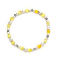 Cats Eye Yellow and White Magnetic Therapy Stretch Anklet (Size XSmall - 8.5")