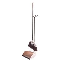 Broom and Dustpan Plastic Soft Brush Upright Broom and Dustpan Non-Slip Handle Non-Stick Hair Broom Set for Room Office Schools Toilet Garden Home Kitchen (Color : Brown)