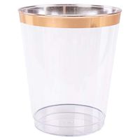 Plastic Disposable Cup 14 oz Tumblers (100 Pack) - Clear Drinkware with Rose Gold Rim Perfect for Weddings and Parties