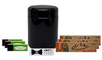 Zig Zag Unbleached King Size Rolling Paper (3 Packs), Quintessential Hemp Rolling Tips (3 Packs), Hippie Butler Grinder Card with Leaf Lock Gear Air-Tight UV Glass Stash Jar - 8 Item Bundle