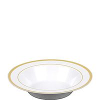 ELEGANI Christmas Holiday Theme Party Supplies Tableware;White Gold-Trimmed Premium Plastic Bowls 10ct