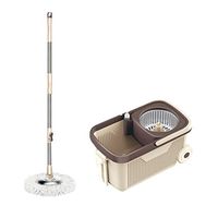 MOP Spinning and Bucket Cleaning Set Non-Slip with Roller Wheel Adjustable Hangable Khaki Head2