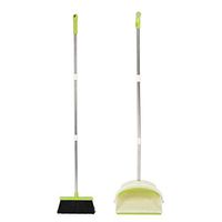 Dustpan Set, Broom and Dustpan Set Portable Foldable Sweeping Tool Long Tube for Indoor Home Office Kitchen Cleaning and Outdoor Patio Lobby Dusting(Green)