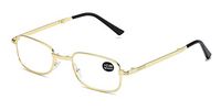 SOOLALA Mens Anti-Blue Blocker Light Folding Readers Compact Reading Glasses with Case, Gold, 3.0x