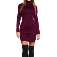 Women's Dresses Long Sleeve Sexy V-Neck Bag Hip Clubwear Dress Bodycon Club Mini Dress Wine Red