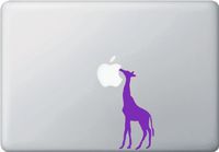 Giraffe Eating Apple - Macbook or Laptop Decal (2"w x 4.75"h) (Color Variations Available) (PURPLE)