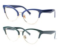 SOOLALA Womens Large Half Frame Cat Eye Reading Glass Unique Eyeglass Frame, BlueMolv, ClearLens