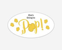42ct, Going to Pop Stickers, Baby Shower Popcorn Stickers, 2.5 inches (368-3-YL-OV)