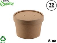 [75 Pack] 8 oz Disposable Kraft Paper Soup Containers with Vented LIDS - Half Pint Ice Cream Containers, Frozen Yogurt Cups, Restaurant, Microwavable, Take Out, Food Storage, Recyclable