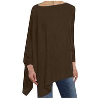 Women's Casual Crewneck Long Sleeve Oversized Sweatshirts Pullover Tunic Tops Loose Split T Shirt Blouses Side Cutout Brown