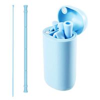 Rnker Reusable Silicone Collapsible Straws Portable Drinking Straw with Carrying Case and Cleaning Brush for Cold Beverage, Coffee and Smoothie (Blue)
