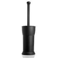 mDesign Compact Freestanding Plastic Toilet Bowl Brush and Holder for Bathroom Storage and Organization - Space Saving, Sturdy, Deep Cleaning, Covered Brush - Black