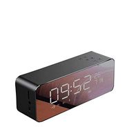 Bedside Alarm Clock with Bluetooth Speaker, Wireless Stereo Sound Speaker Built-in Micro SD Card, LED Nightstand Clock and Large Mirror LED Dimmable Display by Meet GT (Gray)