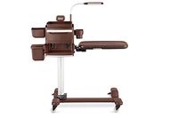 atHand Overbed Table System Bundle - The ONLY Tray Table with Storage Drawers, Charging Ports, Extra Power Outlets & Reading Lights. Table for Bed Or Chair Side. Incl Accessory Kit (Brown, Left Side)