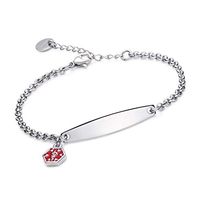 linnalove-Free Customize Engraved Simple Rolo Chain Medical Alert id Bracelet for Women