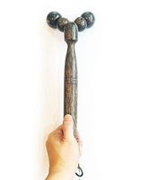 Double-Meatball Shape Roller Stick Wooden Ball Massage Handheld Manual for Muscle Body Neck Back Foot Trigger Point Cellulite Palm Wood Thailand 13.5 x 4.5 Inches