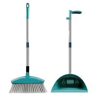 Fenrs Broom and Dustpan Set,Premium Long Handled Broom Dustpan Upright Standing Lobby Broom and Dust Pan Brush ComboCombination with A Scraping Brush Soft Hair Home Cleaning Tool