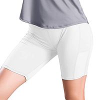 Sayhi Women's Side Pocket Yoga Sport Short Pants Stitching Stretch Tight Fitness Trousers High Waisted Leggings (White,S)