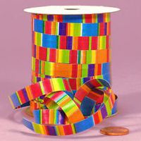 20 YDS 3/8" Bright Colors Rainbow"Blocks & Stripes" Curling Ribbon