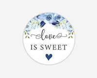 Love is Sweet Wedding Stickers, Choose Your Colors, Blue Floral Wedding Favor Labels (#308-013-WH-NV)