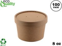 [100 Pack] 8 oz Disposable Kraft Paper Soup Containers with Vented LIDS - Half Pint Ice Cream Containers, Frozen Yogurt Cups, Restaurant, Microwavable, Take Out, Food Storage, Recyclable