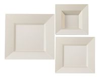 Table To Go ‘I Can’t Believe It’s Plastic’ 50-Piece Plastic Bowl Set | Square Collection | Heavy Duty Premium Plastic Plates for Wedding, Parties, Camping & More (Ivory)