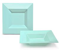 " OCCASIONS" 40 Bowls Pack, Heavyweight Square Disposable Wedding Party Plastic Bowls (12 oz Soup Bowls, Square in Tiffany Green)