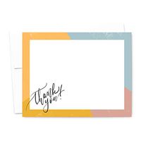 Modern Pink, Blue, Orange and Yellow Painted Thank You Note Cards with Modern Calligraphy, Includes White Envelopes (A2-4.25" x 5.5") (10)