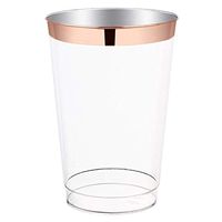 PURUDA 150 GUEST Tall Rose Gold Plastic Cups, Rose Gold Clear Plastic Cups, Wedding Disposable Cups, Disposable Wine Glasses, Catering Clear Cups, Gold Rimmed Plastic Cups, Plastic Party Cups 12 oz