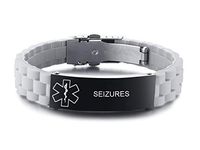 VNOX SEIZURES Medical Alert ID Grey Silicone Rubber Stainless Steel Adjust Bracelet Wristband for Men