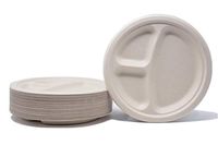 EDI Plant-Fiber Plates, Biodegradable and Compostable Wheat-Stalk Dinnerware with 3 Compartments, 50-Pack (9" Plates)