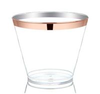 100 Clear Plastic Cups | Clear Party Cups with Rose Gold Rim | 9 Oz | Reusable & Recyclable