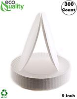 White Disposable Paper Plates [300 COUNT] 9-Inch by EcoQuality - Perfect for Parties, BBQ, Catering, Office, Event's, Pizza, Restaurants, Recyclable, Compostable and Microwave Safe