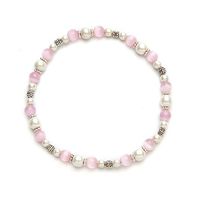 Cats Eye Pink and White Magnetic Stretch Anklet (9.5")