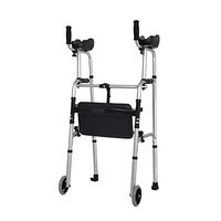 HLO Adjustable Walking Aids, Standard Walker for The Elderly, Foldable, Equipped with Armrests for Wheelchairs, Suitable for Disabled People, 2 Wheels + Seats + Bag