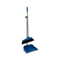 Unique Imports Upright Long Handle Dustpan and Brush Broom Set Lobby Home Modern Comfort Grip Flexible & Durable Sweeper (Blue)