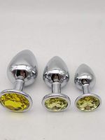 Pleasure A-%nàl Toy 3 PCS Jeweled Metal Expander Insert S-tǐck Dǒng Trainer Kit for Women Men Beginner - Body Relax T-oy - Light Yellow gem