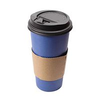 Lot45 20 Ounce Disposable Coffee Cups with Lids and Sleeves 100-Pack - Blue Paper Coffee Cups, Black Lids, Kraft Sleeves